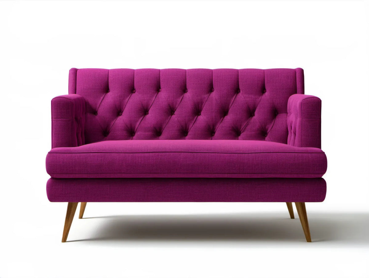 Trzyosobowa sofa Chesterfield fuksjowa z drewnianymi nogami 210 x 88 x 92 cm