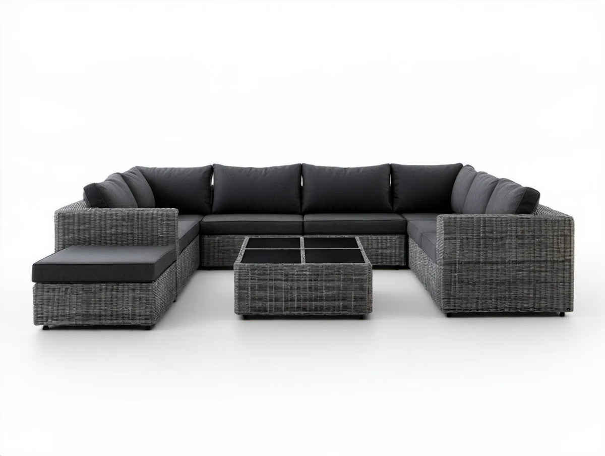 Modułowy zestaw wypoczynkowy w kształcie U ze stolikiem 350 x 160 x 70 cm Szary/Antracytowy/Czarny