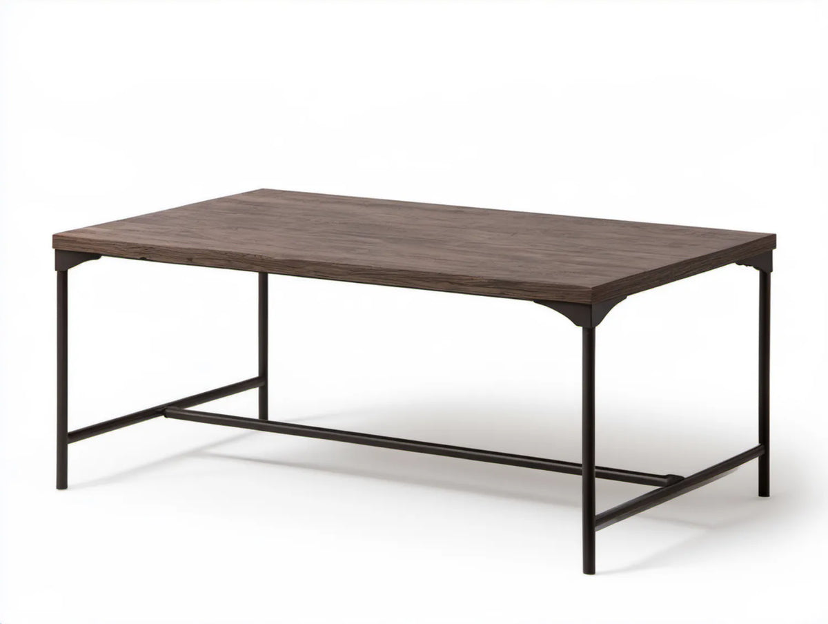 Prostokątny stolik kawowy 120 x 60 x 45 cm orzechowy/czarny z blatem MDF i stalową ramą