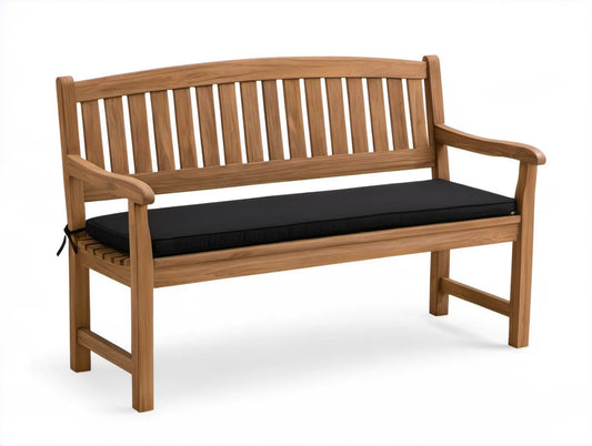 Dwuosobowa ławka ogrodowa z litego drewna tekowego z czarną poduszką, 120 × 62,5 × 90 cm