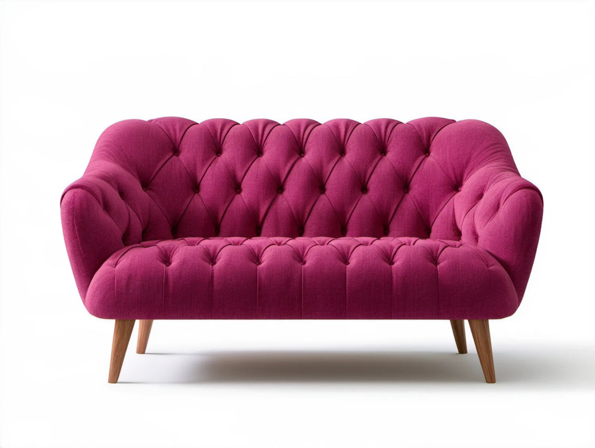 Dwuosobowa sofa pikowana z aksamitu poliestrowego, fuksja/brąz, 170 x 85 x 85 cm