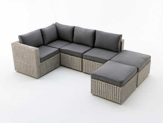 Modułowa narożna sofa ogrodowa z technorattanu PE, szaro-antracytowa, 260 × 190 × 65 cm