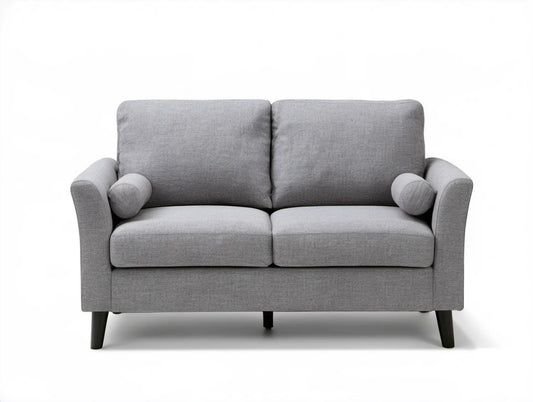 Szara sofa dwuosobowa z tapicerką poliestrową 150 x 85 x 85 cm