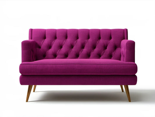 Trzyosobowa sofa Chesterfield fuksjowa z drewnianymi nogami 210 x 88 x 92 cm