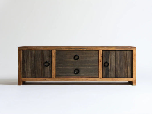 Szafka RTV z litego drewna mango brązowo-czarna 140 x 40 x 50 cm