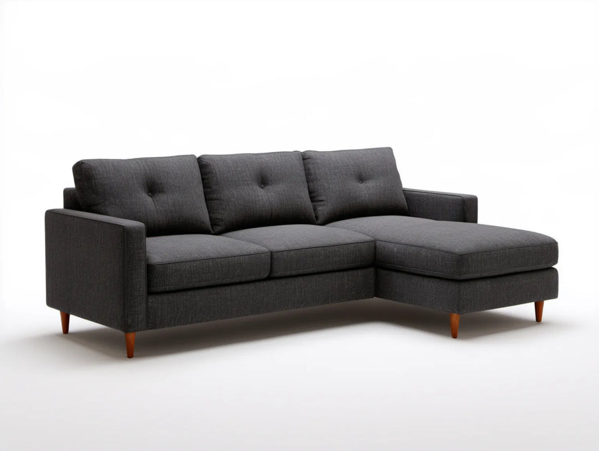 Prawostronna sofa narożna z szezlongiem grafitowo-brązowa 230 x 150 x 85 cm
