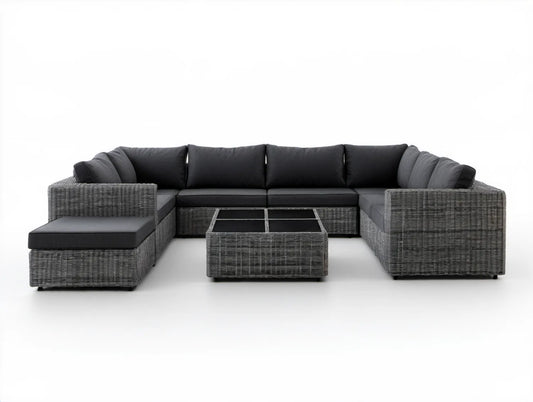 Modułowy zestaw wypoczynkowy w kształcie U ze stolikiem 350 x 160 x 70 cm Szary/Antracytowy/Czarny