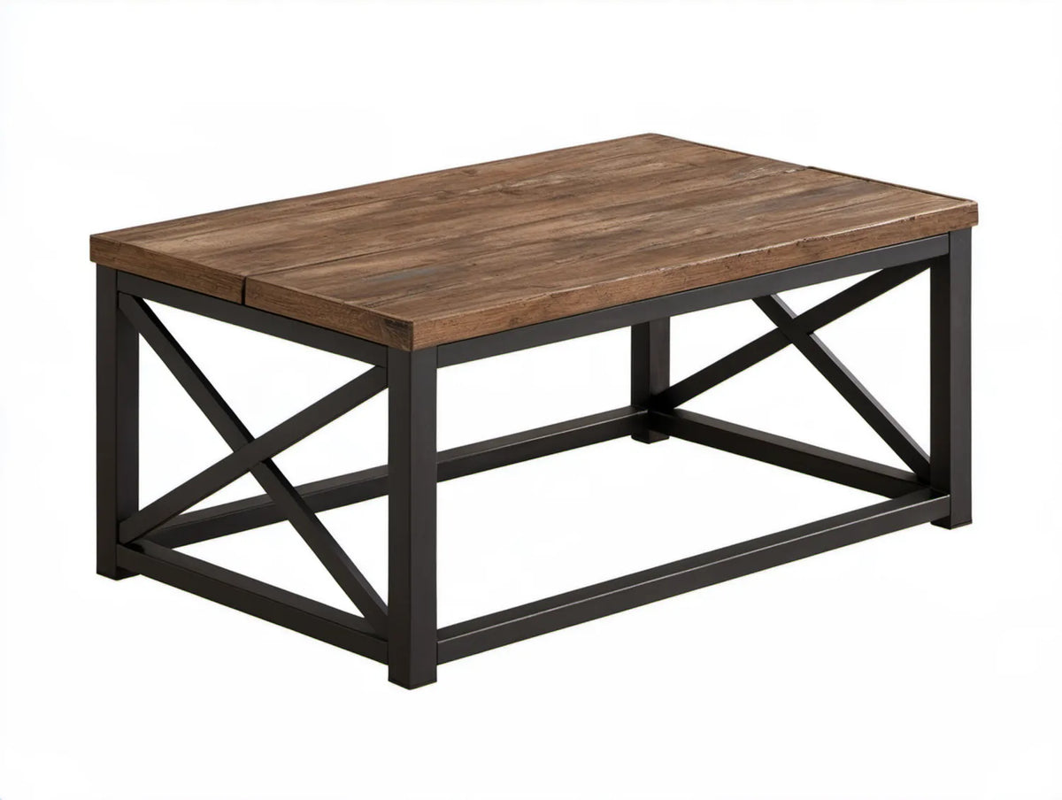 Prostokątny stolik kawowy MDF i stal brązowy/czarny 120 x 60 x 45 cm