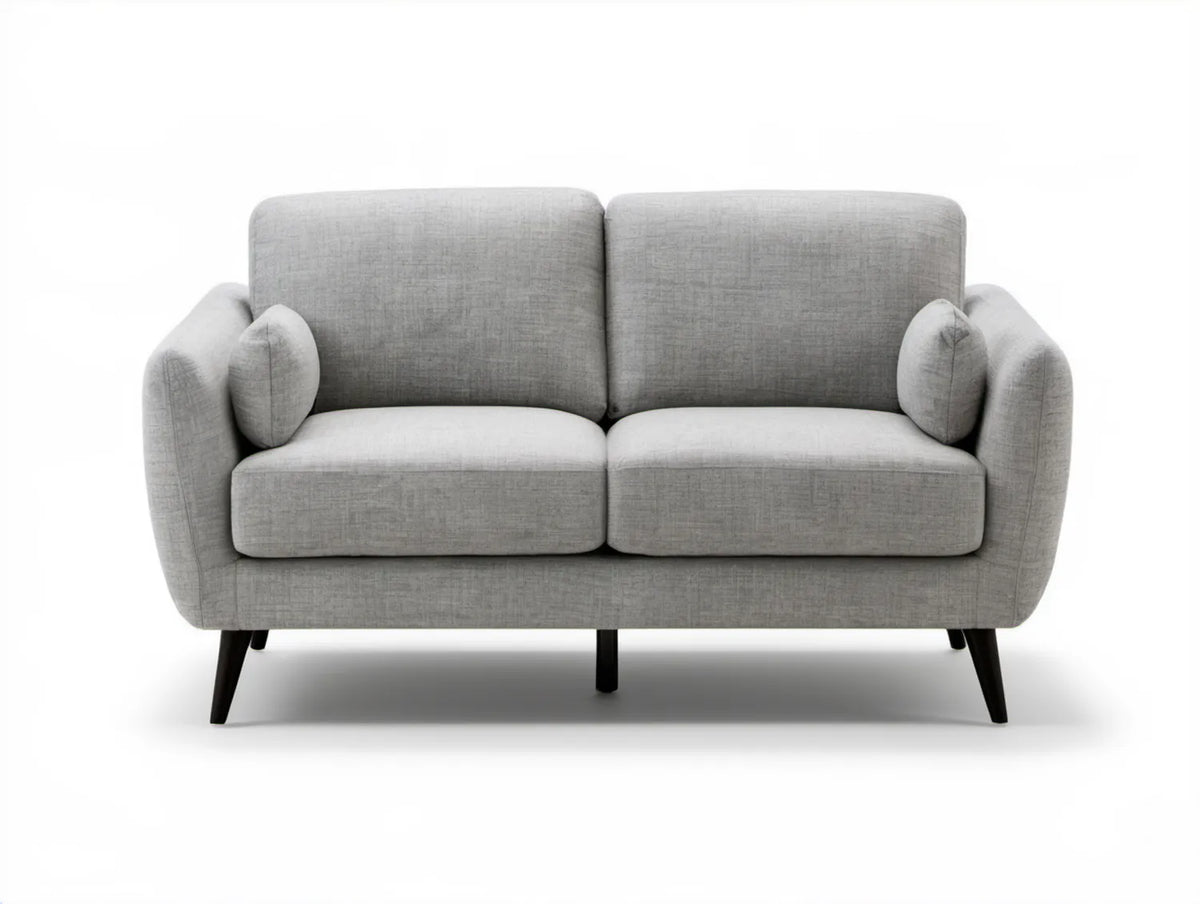 Dwuosobowa sofa skandynawska jasnoszara z czarnymi nogami, 160 x 85 x 85 cm