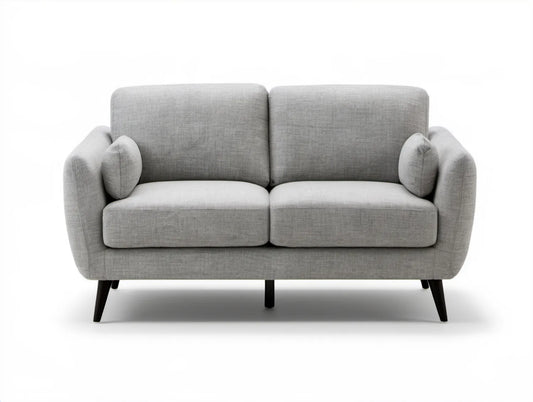 Dwuosobowa sofa skandynawska jasnoszara z czarnymi nogami, 160 x 85 x 85 cm