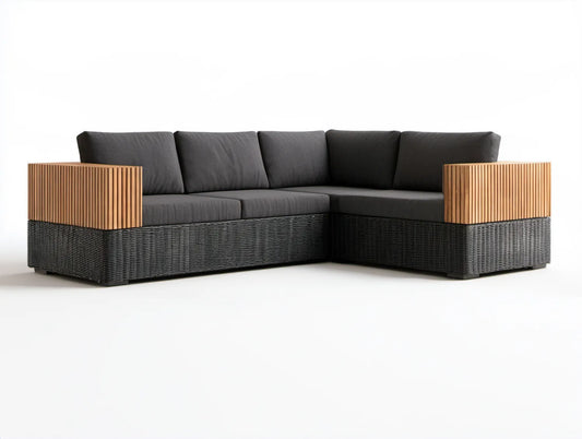 Narożna sofa ogrodowa 5-osobowa w kształcie L, grafitowa/naturalny brąz, 250 × 180 × 75 cm