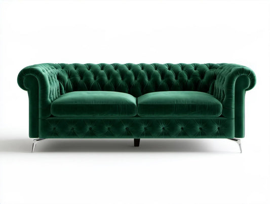 Dwuosobowa sofa Chesterfield z aksamitu poliestrowego, ciemnozielona, 170 × 90 × 75 cm