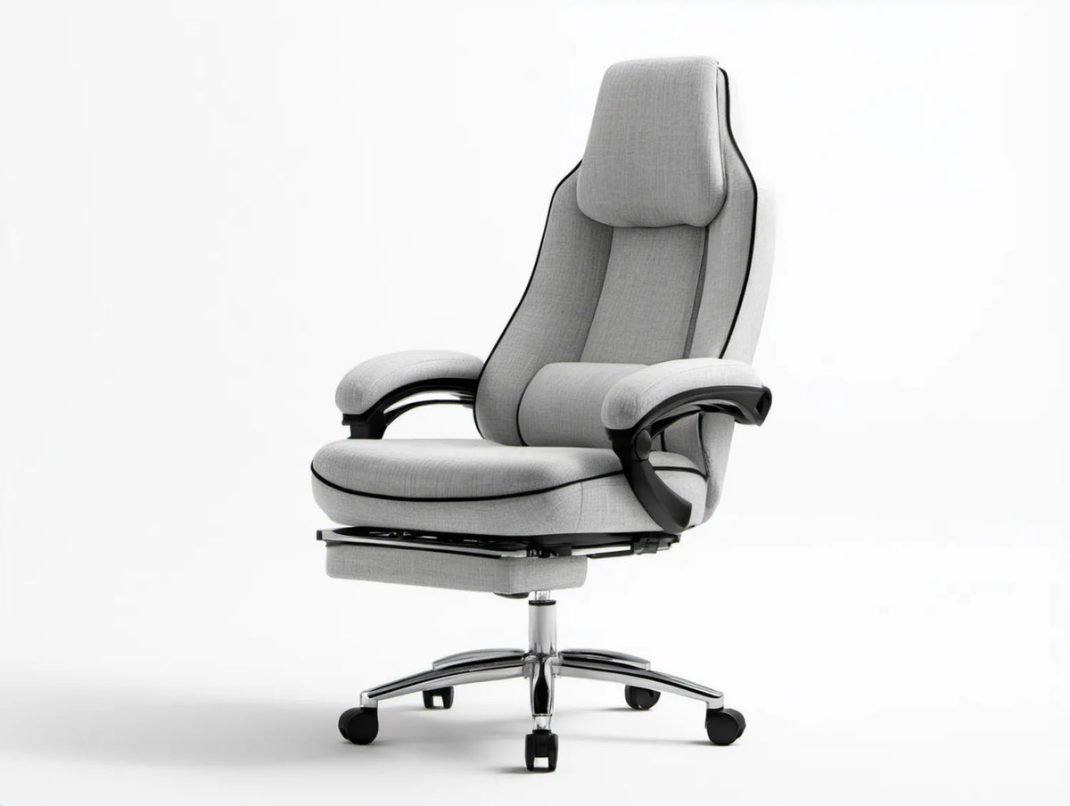 Ergonomiczny fotel obrotowy szary z zagłówkiem i regulacją wysokości 67 × 70 × 118–128 cm