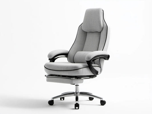 Ergonomiczny fotel obrotowy szary z zagłówkiem i regulacją wysokości 67 × 70 × 118–128 cm