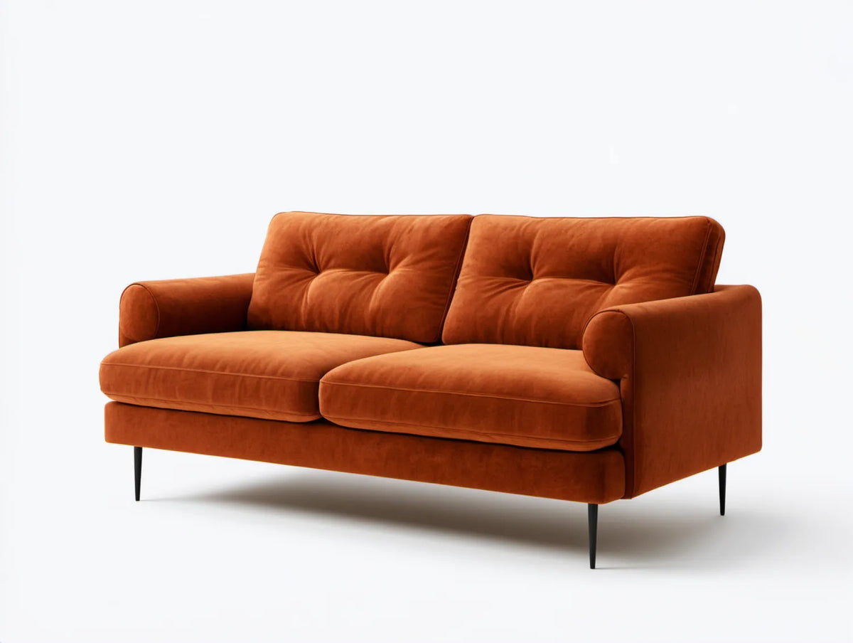 Dwuosobowa sofa z weluru poliestrowego, terakotowa z czarnymi nogami, 160 x 88 x 84 cm
